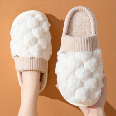 Autumn and Winter Cotton Slippers Women's Indoor Home Couple Thick Bottom Velvet Warm Non-Slip Home Shoes Men