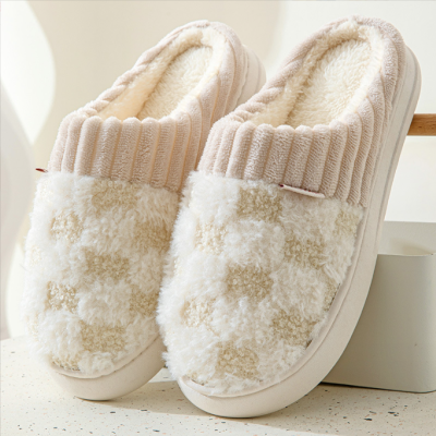 Cotton Slippers Women's Autumn and Winter Outdoor Home Warm Velvet Padded Thickened Furry Slippers Confinement Shoes Men