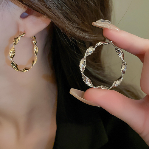 银针缠绕螺旋几何耳环夸张金属设计欧美耳圈秋冬冷淡风耳饰批发女