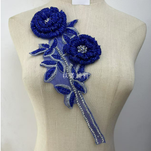 手工缝制钉珠重工花朵钻花玻璃珠大衣婚纱礼服装饰辅料胸前领花