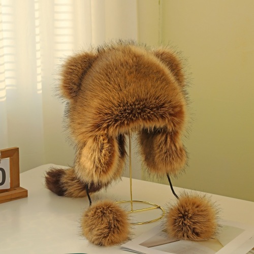 2023 coati earmuffs hat american raccoon fur lei feng overlord hat winter warm boys and girls straw hat