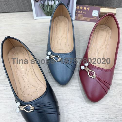 new products in stock 37-42 women‘s shoes with box flat bottom pumps， napa women‘s shoes with buckle pumps foreign trade