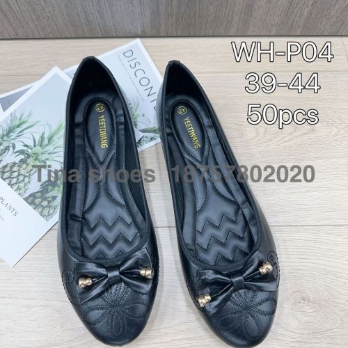 large size new 39-44 injection molding pumps all black napa pu， embroidered women‘s shoes sponge mid-bottom flat women‘s shoes