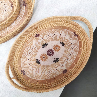Rattan Fruit Plate Handmade Ins Painted Tray