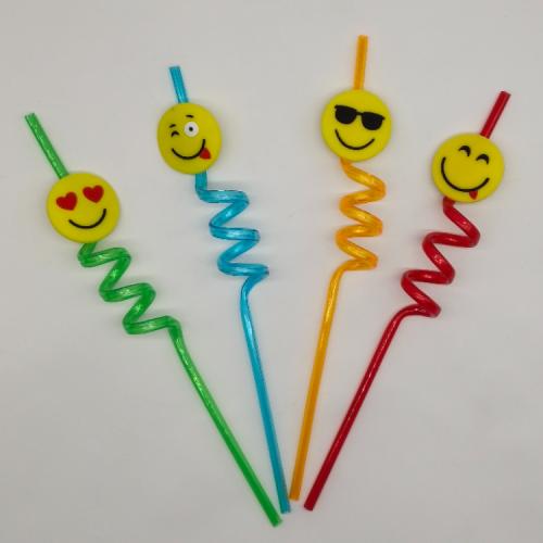 pvc smiling face decorative piece shaped straw curved pet straw artistic straw party creative drink tube