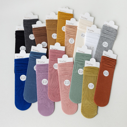 spring and summer oxygen cotton socks pure color all-matching mid-calf length loose socks socks soft and comfortable sweat-absorbent jk socks for women wholesale