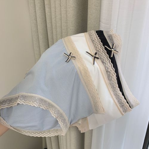 莫代尔少女内裤无痕棉质底裆性感蕾丝边中腰包臀日系风可爱蝴蝶结