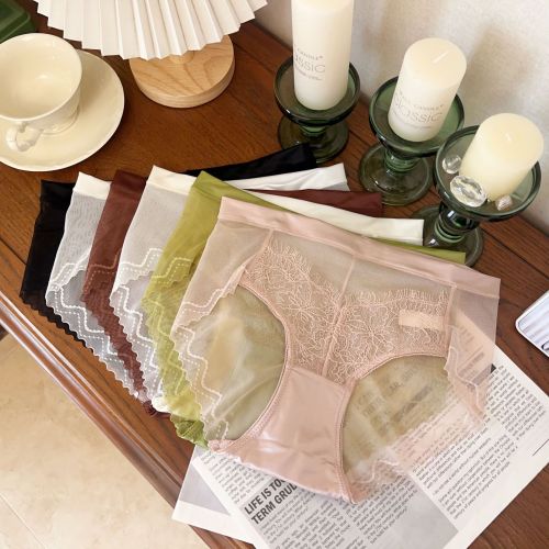 优雅知性蕾丝网纱中码欧美无痕女士内裤三角提花少女诱惑纯欲棉裆
