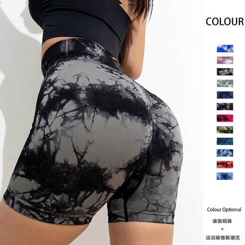 cross-border new arrival tie-dye yoga shorts sports pants quick-drying women‘s fitness pants comfortable high waist stretch skinny yoga pants