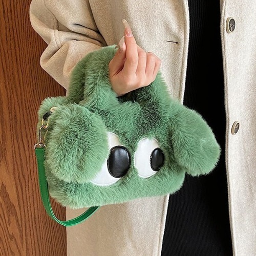 秋冬季毛绒包包2024新款可爱大眼小狗托特包单肩包斜挎斜眼小狗包
