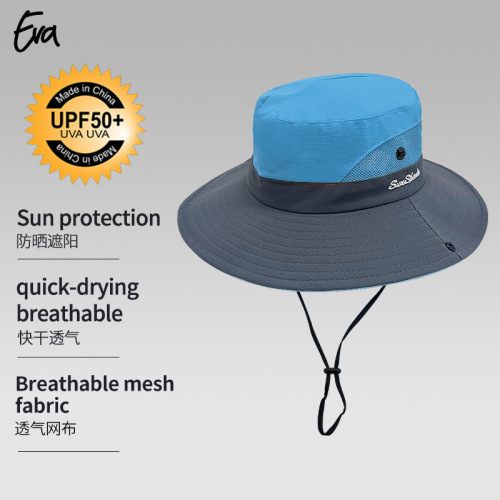 跨境户外男女度假渔夫帽夏季大檐遮阳帽子露营登山遮脸马尾防晒帽