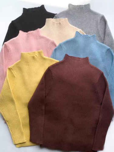 跨境女童打底衫毛衣秋冬百搭男童宝宝半高领薄款针织衫儿童毛线衫