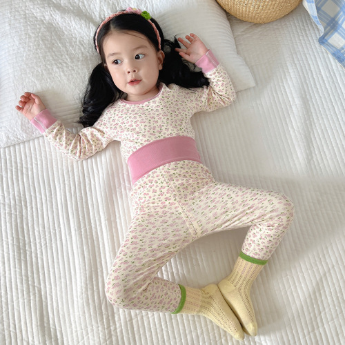 秋冬宝宝内衣套装无骨高腰护肚儿童纯棉秋衣秋裤男童女童磨毛睡衣