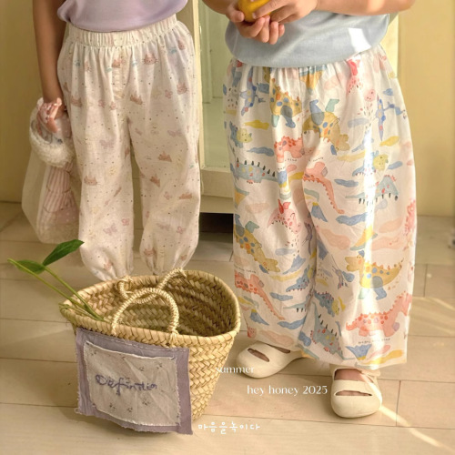 大小卷25夏季儿童防蚊裤纯棉柔软轻薄马卡龙多色卡通束口宽松长裤