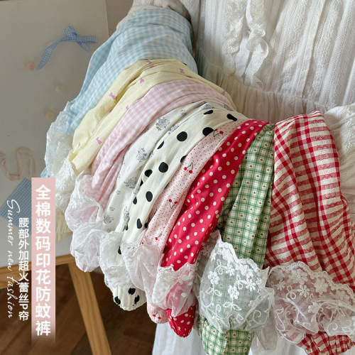 儿童防蚊裤夏季裤子洋气2025韩版女童时尚薄款休闲裤格子花边长裤