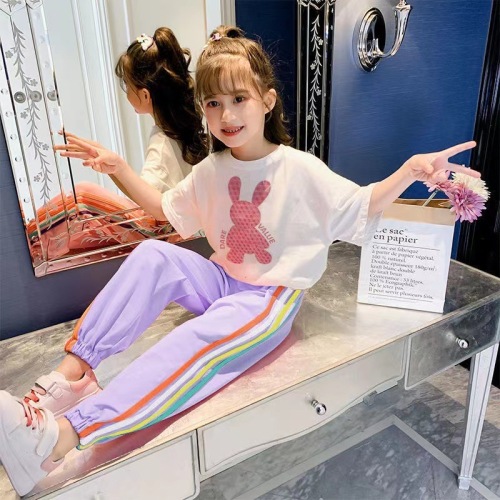 夏天女童裤子休闲大童女新款冰丝防蚊裤宽松版九分裤中大童速干裤