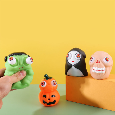 Halloween Squeeze Eye-Popping Pumpkin Ghost Head Decompression Squeezing Toy
