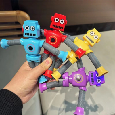 Sucker Pull Tube Robot Telescopic Toy Variety of Shapes Stretch Tube Luminous Decompression Toy