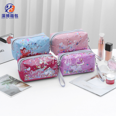 Trendy Pink Cosmetic Bag Portable Octagonal Wash Bag Pu Bright Color Love Cosmetics Storage Waterproof Water Resistant Bag