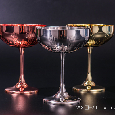 High Level Thickened Etching Carved Cocktail Glass Stainless Steel Single Layer Goblet Copper Plated Wine Glass