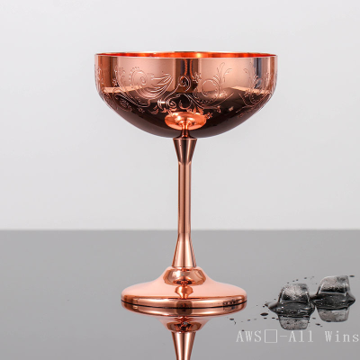 High-End Thickened Etching Carved Rattan Flower Cocktail Glass Stainless Steel Goblet Copper Plated Wine Glass