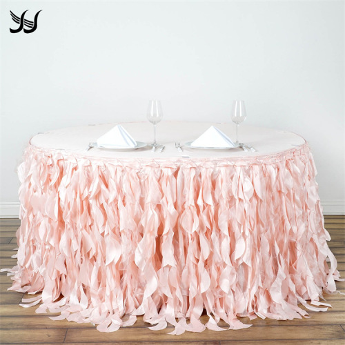 跨境亚马逊热销酒店婚庆欧根纱柳条纱桌裙桌围
