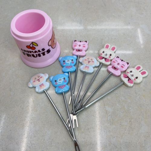 Household Fruit Fork Cartoon Cute Two-Pronged Fork Western Tableware Fruit Toothpick Small Fork