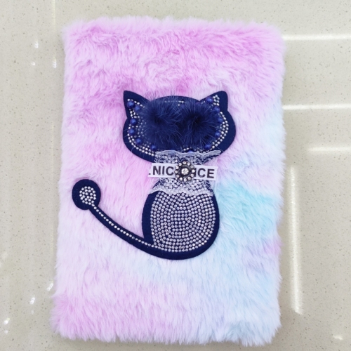 日韩风可爱记事本卡通毛绒小猫A5超厚纸张学生手账本文具礼物本子