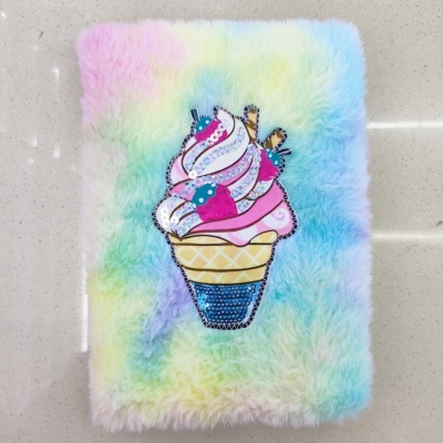 New Plush Book Furry Notebook Notepad A5 Cute Ice Cream Cake Colorful Embroidery Factory Direct Sales