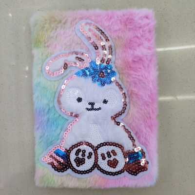 New Plush Book Furry Notebook Notepad A5 Cute Rabbit Sequins Colorful Embroidery Factory Direct Sales