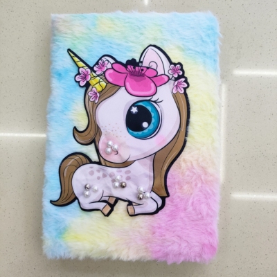 New Plush Book Furry Notebook Notepad A5 Big Eyes Unicorn Embroidery Mixed Factory Direct Sales