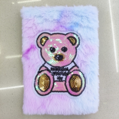 New Plush Book Furry Notebook Notepad A5 Cute Bear Color Sequins Embroidery Factory Direct Sales