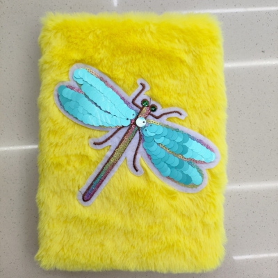 New Plush Book Furry Notebook Notepad A5 Insect Dragonfly Sequins Embroidery Mixed Factory Direct Sales