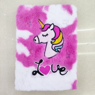 New Plush Book Furry Notebook Notepad A5 Cute Unicorn Pony Color Embroidery Factory Direct Sales
