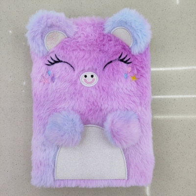 New Plush Book Furry Notebook Notepad A5 Cute Pig Animal Color Embroidery Factory Direct Sales