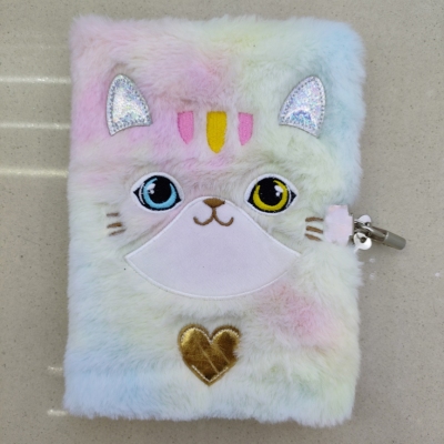 New Plush Book Furry Notebook Notepad A5 Cute Cat with Lock Love Embroidery Factory Direct Sales