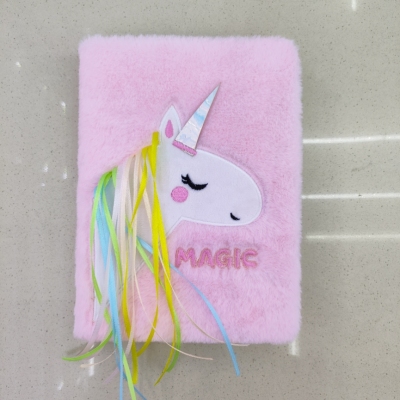 New Plush Book Furry Notebook Notepad A5 Cute Unicorn Pony Ribbon Embroidery Factory Direct Sales