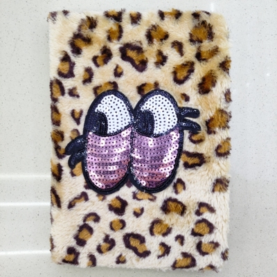 New Plush Book Furry Notebook Notepad A5 Cute Big Eyes Sequins Embroidery Leopard Print Factory Direct Sales