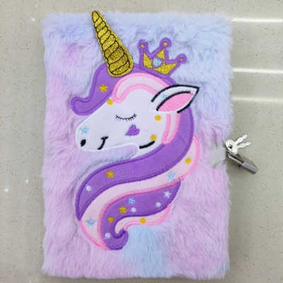 Plush Notebook A5 Notepad Cross-Border Foreign Trade Cute Unicorn Embroidery Creative Cute Notebook with Lock