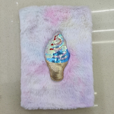 Plush Notebook A5 Notepad Cross-Border Foreign Trade Cute Ice Cream Sequins Embroidery Cartoon Creative Factory Direct Sales
