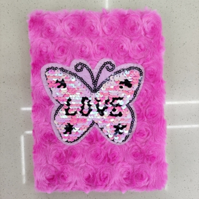 New Plush Book Furry Notebook Notepad A6 Valentine's Day Love Butterfly Sequins Embroidery Factory Direct Sales