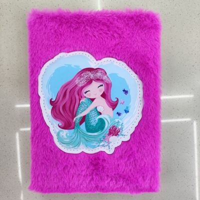 New Plush Book Furry Notebook Notepad Cross-Border Foreign Trade A5 Cute Mermaid Embroidery Factory Direct Sales