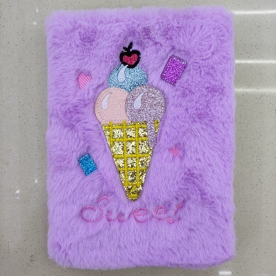 New Plush Book Furry Notebook Notepad A5 Cute Ice Cream Embroidery Cross-Border Foreign Trade Factory Direct Sales