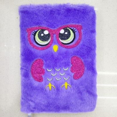 Hot Selling Plush Book Furry Notebook Notepad A5 Owl Glasses Cute Embroidery Factory Direct Sales