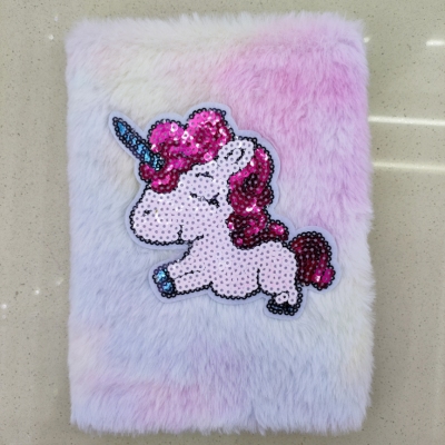 New Plush Book Furry Notebook Notepad A5 Cute Unicorn Sequins Colorful Plush Factory Direct Sales