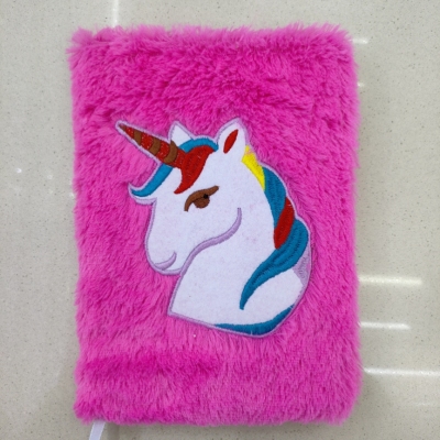 New Plush Book Furry Notebook Notepad A5 Cute Unicorn Colorful Pony Embroidery Factory Direct Sales