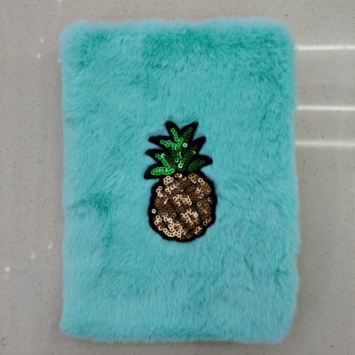 New Plush Book Furry Notebook Notepad A5 Sequined Pineapple Embroidery Simple and Fresh Factory Direct Sales