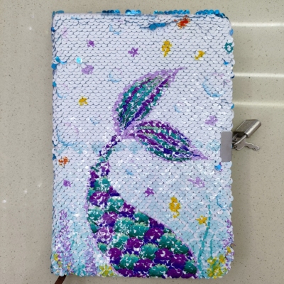 Hot Selling Sequin Book Scale Notebook Notepad Creative Mermaid with Lock Girl Heart Foreign Trade Factory Direct Sales