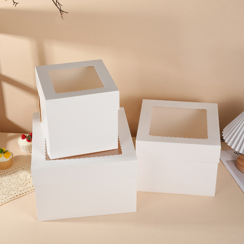 12寸/10寸白卡蛋糕盒子天地盖开窗蛋糕打包盒 350g加厚甜品包装盒