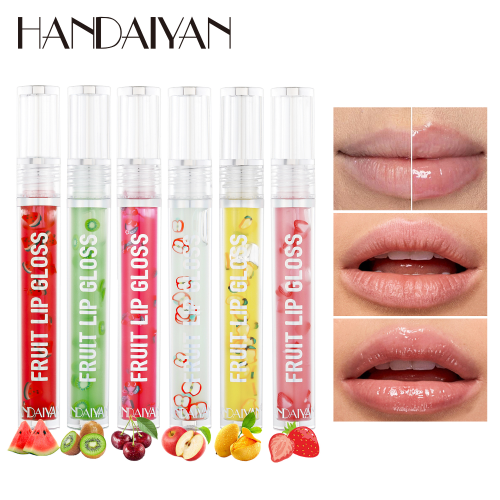 Cross-Border 6-Color Fruit Liquid Lip Oil Moisturizing Lip Glaze Fading Lip Lines Anti-Chapped Lip Honey